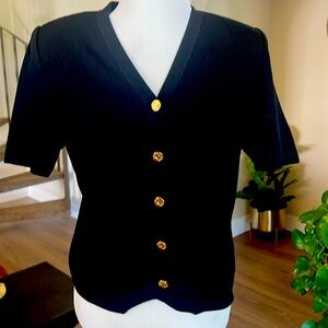 St John Black Knit Short Sleeve Cardigan